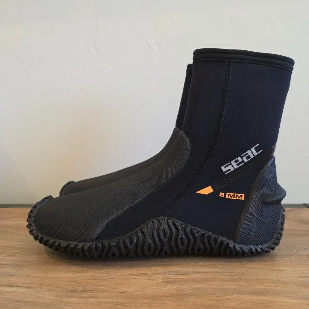 SEAC 5mm Neoprene Dive Boots US 7.5 EU 40-41 Black Scuba Water Shoes NWT